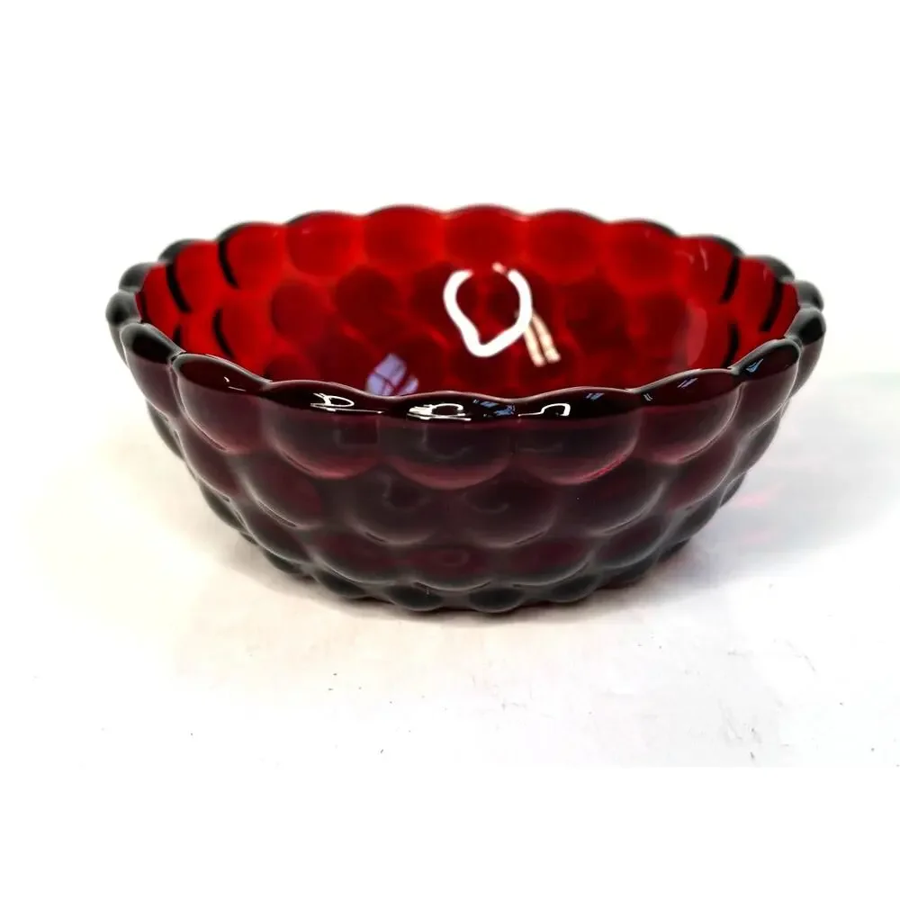 Anchor Hocking Royal Ruby Bubble Glass 2 Cups 1 Bowl Red Vintage